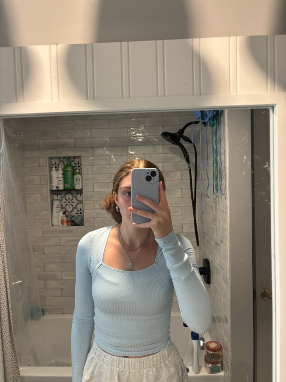 Square Neck Long Sleeve - Light Blue Size Small